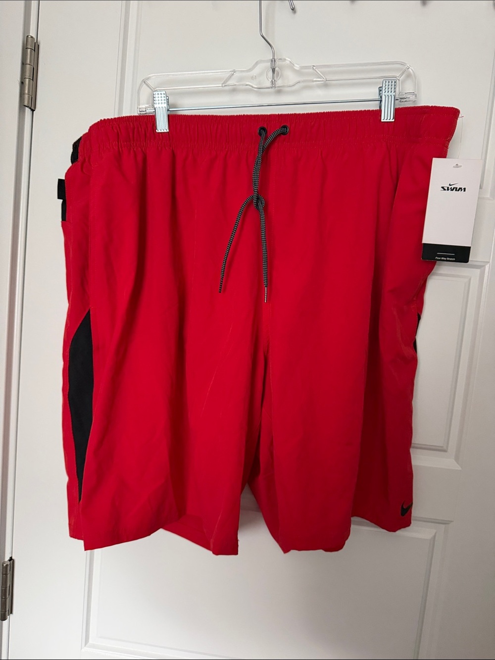 Nike Men’s Red Swim Trunks with Black Accents
